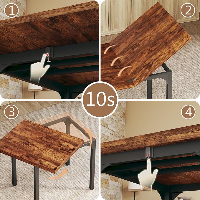 HUAHUU Dining Table Set for 4, Extendable Kitchen Table Cushion Chairs Set of 4 - Image 8