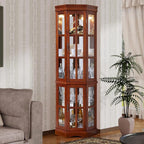 Corner Curio Cabinet with Lighting System, Adjustable Tempered Glass Shelves - Image 8
