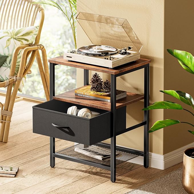 Huuger Night Stand with Fabric Drawer, Side Table with Mesh Shelf, Bedroom - Image 2