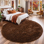 Amdrebio Chocolate Brown Shaggy Round Area Rug 5Ft by Amdrebio
