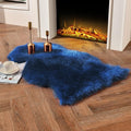 Navy Blue Faux Sheepskin Throw Rug 2x3 ft, Small Fluffy Fur Chair Cover | Shag by duduta
