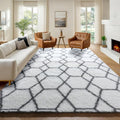 6x9 Area Rugs for Living Room Bedroom, Fluffy White and Grey Geometric Rug | by ONASAR