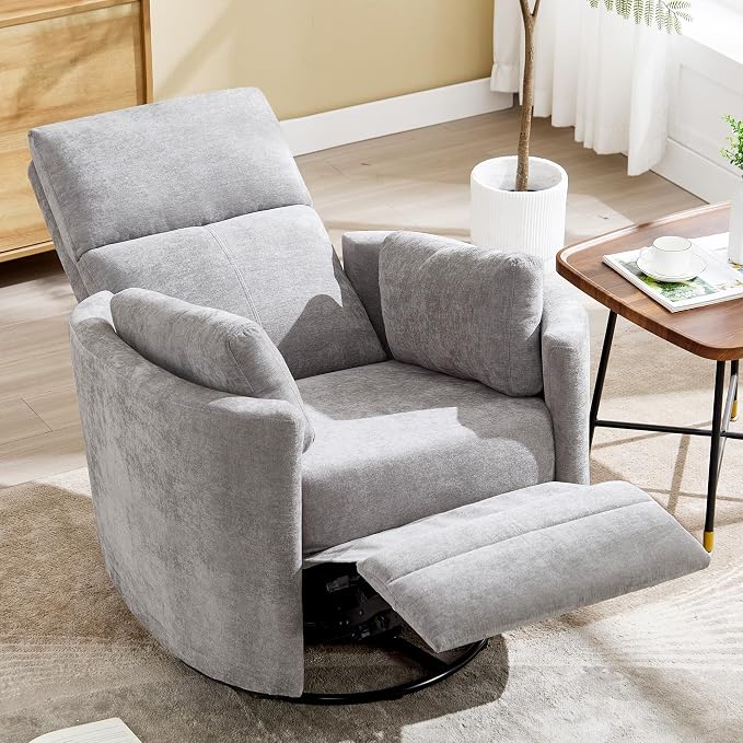 Manual Recliner 360°Swivel Glider Rocking Chair, Upholstered Nursery Adult - Image 5