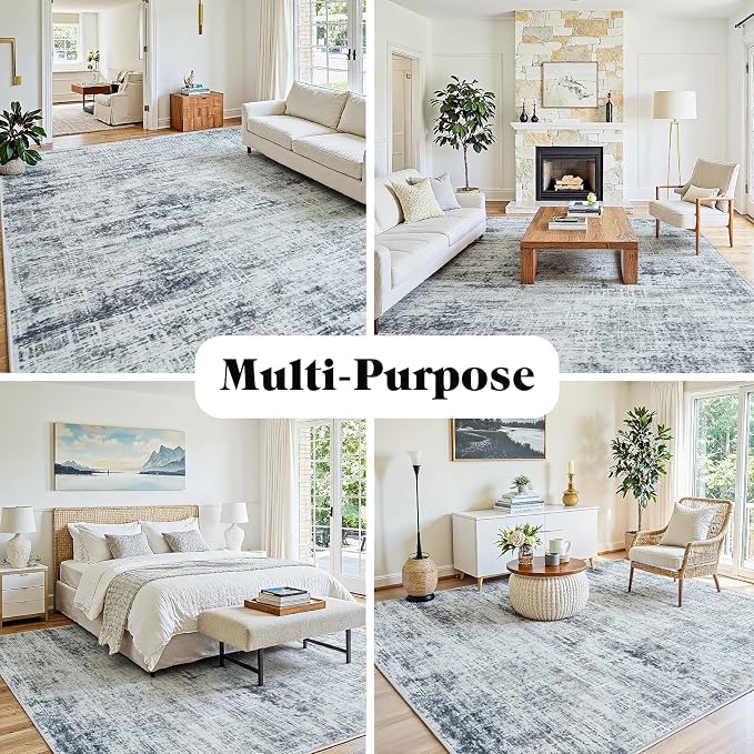 8x10 Washable Area Rug for Living Room Bedroom: Non-Slip Modern Black Grey | - Image 3