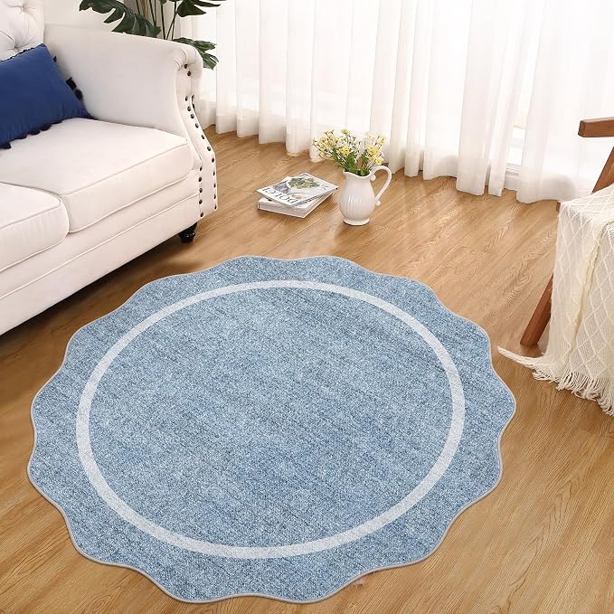 GarveeHome Scalloped Round Rugs 6Ft Washable Area Rug - Image 2
