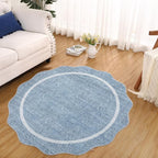 GarveeHome Scalloped Round Washable Rug, Soft Modern Round Rugs 5ft, Boho Blue - Image 6