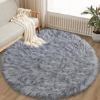 Faux Fur Rug, 5x5 Feet Grey Round Rugs - Image 3
