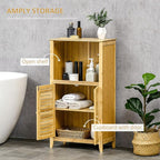 HOMCOM Bamboo Floor Cabinet Bathroom Floor Cabinet Living Room Organizer Tower - Image 5