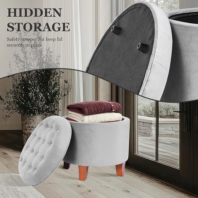 Homepop Home Decor | Upholstered Round Velvet Tufted Foot Rest Ottoman | Ottoman - Image 5