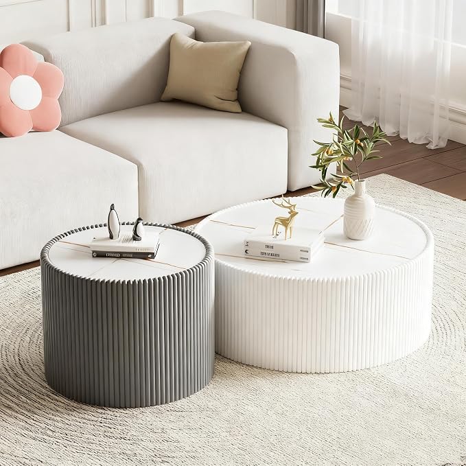 2-Piece Round Nesting Coffee Table Set, 29.52" Marble Coffee Table and End - Image 3