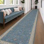 Blue Boho 3x20 Extra Long Hallway Runner Rug by HazoHaus