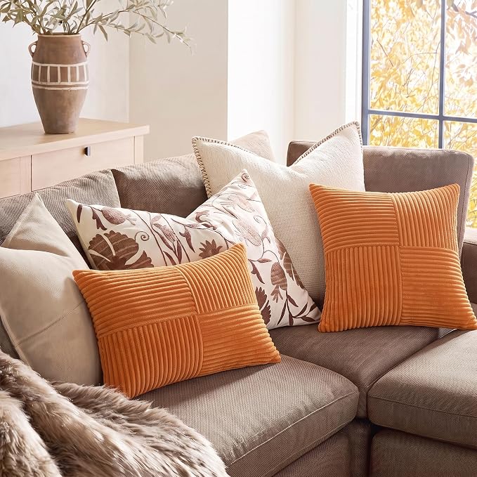 Fancy Homi 2 Packs Burnt Orange Decorative Throw Pillow Covers 18x18 Inch - Image 5