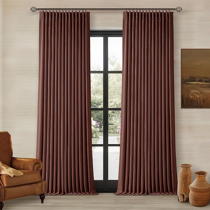 Chestnut Brown Linen Pinch Pleated Blackout Curtains 108 Inches Long | 100% - Image 9