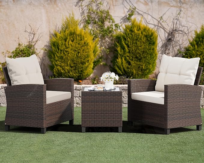Shintenchi 3 Pieces Patio Furniture Set, PE Rattan Wicker 3 Pcs Patio Set - Image 2