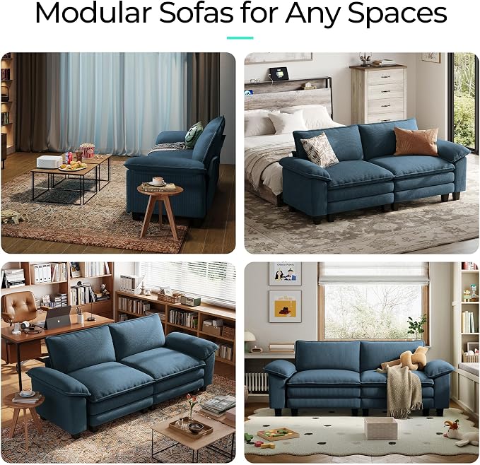 LINSY HOME 90" Modular Cloud Love Seat Sofa, Corduroy Soft Sectional Couch - Image 7