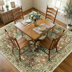 RELEANY Washable Area Rug, Square 7'x7', Brick/Brown/Green | Non-Slip, Water by RELEANY