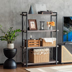 HCHQHS Bookshelf, 4-Tier Industrial Bookcase, Rustic Open Book Shelf, - Image 5