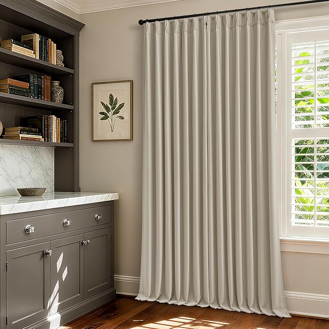 Oatmeal 108 Inch Blackout Linen Pleated Curtains - Image 8