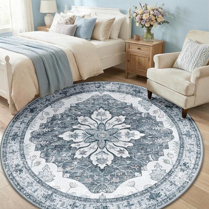 RELEANY Washable Area Rug, Round 6ft, Water Repellent, Pet Friendly, Vintage - Image 3