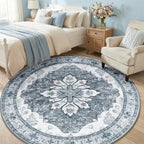 RELEANY Washable Area Rug, Round 6ft, Water Repellent, Pet Friendly, Vintage - Image 3