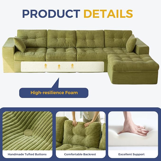 MAXYOYO 132" L Shaped Modular Sectional Sofa - Image 5
