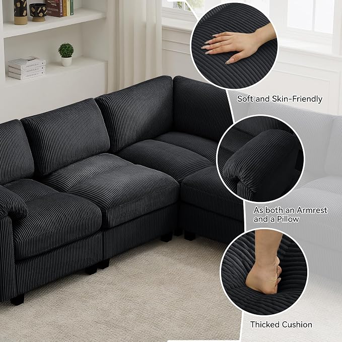 87'' V-Shaped Sectional Sofa Couch, 5-Seater Modular Couches - Image 3