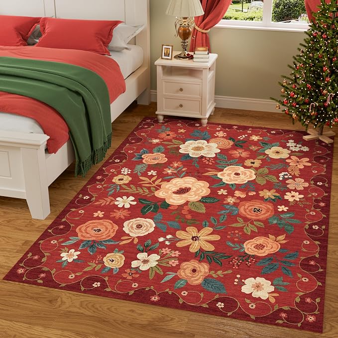 DUKINO 5x7 Area Rugs, Floral Washable Rug - Image 3