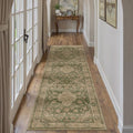 2x10 Green Retro Floral Washable Runner Rug by HUGEAR