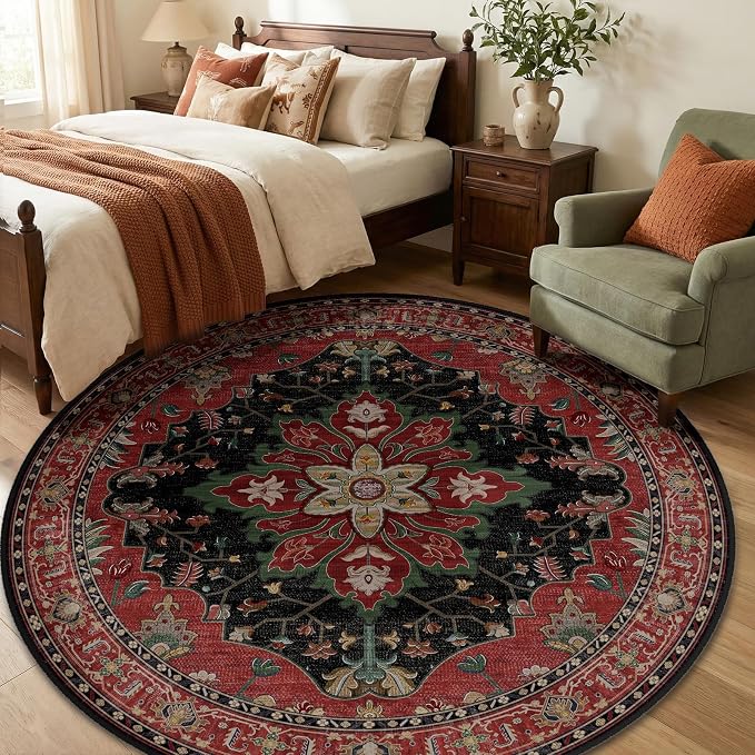 RELEANY Washable Area Rug, Round 6ft, Water Repellent, Pet Friendly, Vintage - Image 3