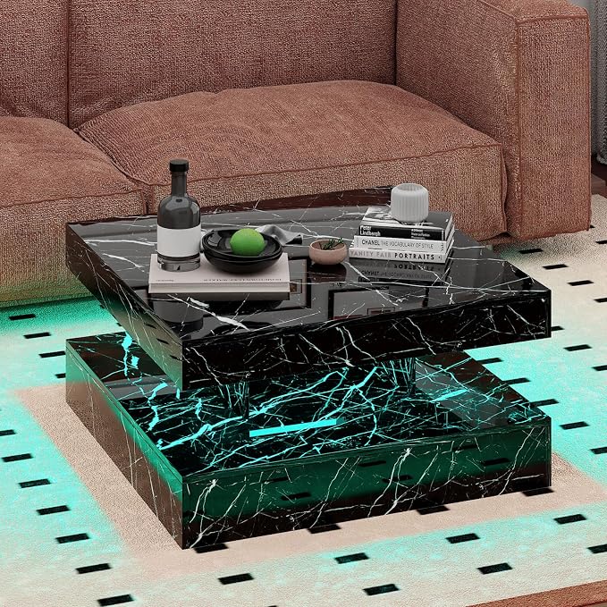HedoAjim Black Marble LED Coffee Table - Image 5