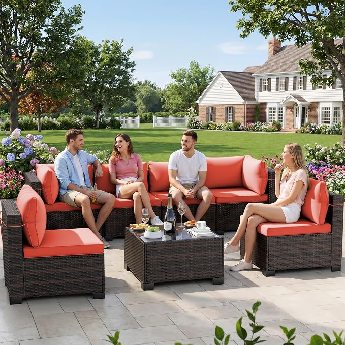 CHABATREE 7pcs Outdoor Patio Furniture Sets, Rattan Conversation Sectional Set - Image 7
