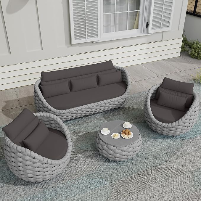 TWT Aluminum Patio Furniture Set Three Seater Sofa Outdoor Furniture Set - Image 3