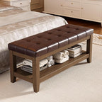 ABHENG Solid Rubber Wood Shoe Bench, Easy-Clean PU Upholstered Seat, 770LB Load by Liveinacomfortablehome