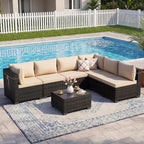 LEVELEVE 7 Pieces Outdoor Patio Furniture Sets, Rattan Conversation Sectional - Image 7