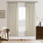 Semi Sheer Flax Linen Blend Pinch Pleat Beige Linen 72 Inch Curtains 50W | by Twodrapes