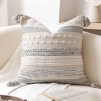 Gray Boho Decorative Throw Pillow Cover 20x20 Square Farmhouse Accent Cushion by BlissBlush