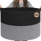 INDRESSME 115L Extra Large Cotton Rope Blanket Basket, Woven Basket by INDRESSME