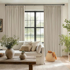 Oatmeal 108 Inch Blackout Linen Pleated Curtains - Image 7