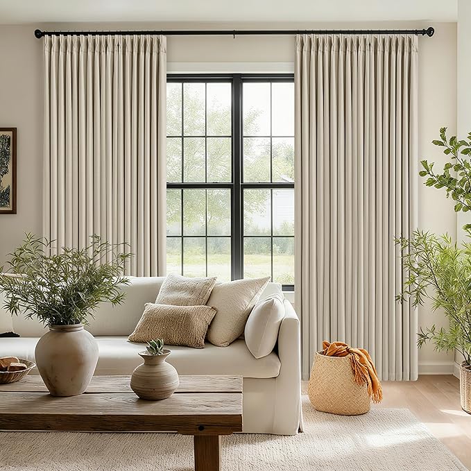 Extra Long Blackout Pleated 126 Inch Curtains Floor Ceiling Oatmeal Beige | - Image 7