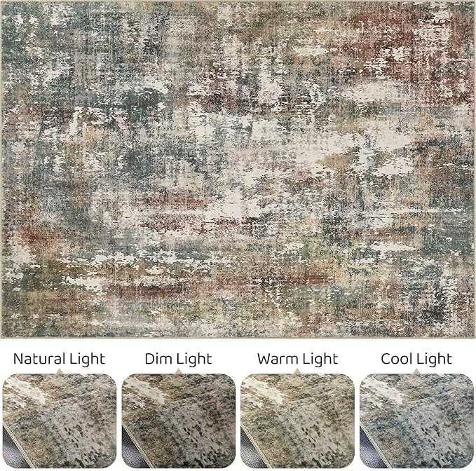 LOONGRUG 7x9 Area Rug Washable Large Neutral Modern Living Room Rugs | Abstract - Image 9