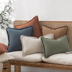 MIULEE Linen Fringe Decorative Fall Euro Throw Pillow Covers Brown 26x26 | Set - Image 6
