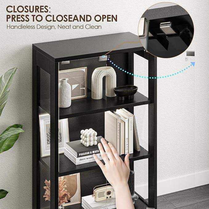 Airynee Display Cabinet with Glass Doors, 4-Tier Curio Cabinet with 7 Vibrant 3 - Image 5