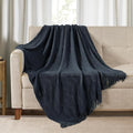 BOURINA Navy Throw Blanket 50x60 Inches Throw Textured Solid Soft Ripple Throws by BOURINA