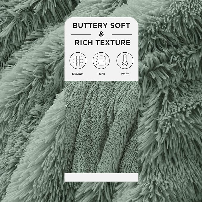 Bedsure GentleSoft Fuzzy Sherpa Faux Fur Twin Blanket Sage Green Cozy Gifts - Image 3
