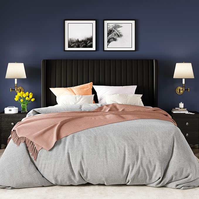 Allewie Full Size Velvet Bed Frame/Vertical Channel Tufted Wingback - Image 3