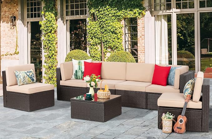 Vongrasig 7 Pieces Patio Furniture Sets, Outdoor Modular Sectional Sofa Patio - Image 2