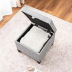 Adeco 18-Inch Cube Storage Ottoman, Upholstered Linen Footrest Stool - Image 5