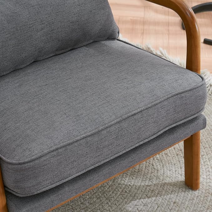 VINGLI Linen Dark Grey Comfy Accent Chair, Mid Century Modern Lounge Armchair - Image 8