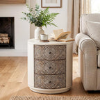 HOMPUS Round End Table Set 2, Fully Assembled Nightstand w 3 Storage Drawers - Image 4