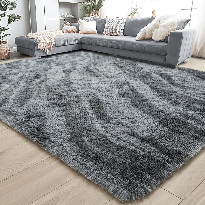 4x6 Grey Fluffy Soft Area Rug Non-Slip - Image 7